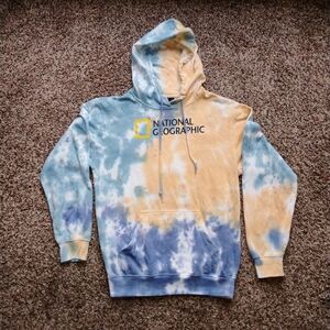 National Geographic Bahamas Hoodie Small Tie-Dye Explore Graphic Pastel Blue